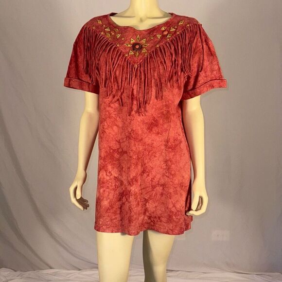 Vintage Cover Charge Southwestern Fringe Oversized T-Shirt One Size - Picture 2 of 12
